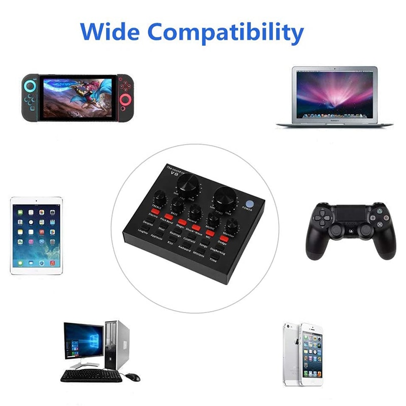 Carte son V8 ensemble Audio Interface externe Usb Microphone en direct carte son Bluetooth fonction pour ordinateur Pc téléphone portable chanter