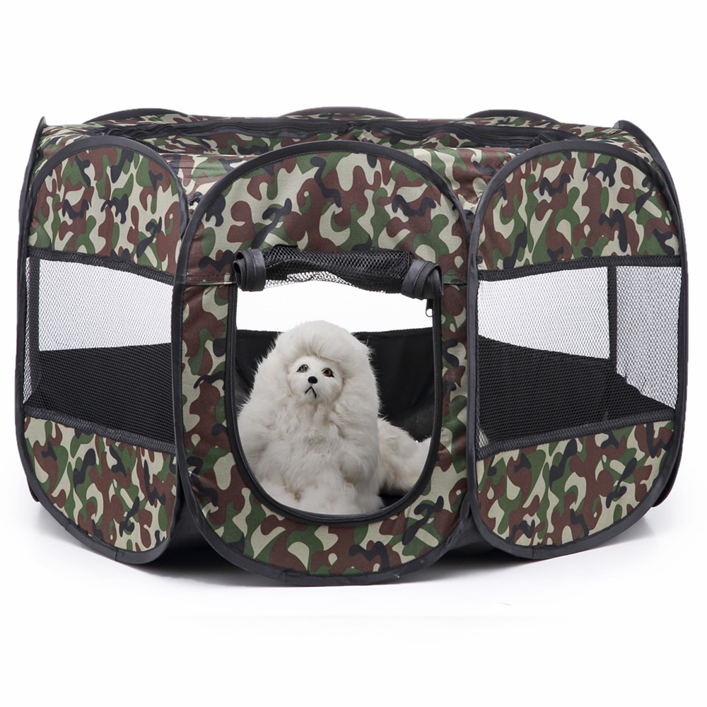 Jaula portátil para cachorros, valla plegable para mascotas, corralito para gatos pequeños y grandes, camuflaje, transpirable, accesorios para mascotas