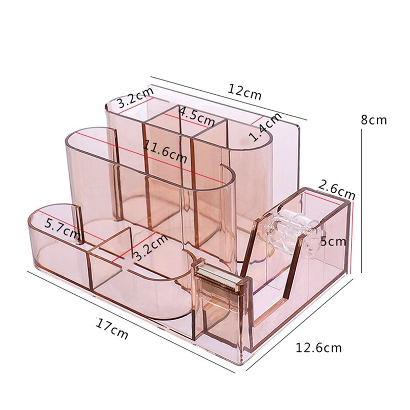 Multifunction Plastic Pen Holder Square Pencil Holder Book Stand Tape Dispenser Office Desktop Stationery Organizer Storage Box