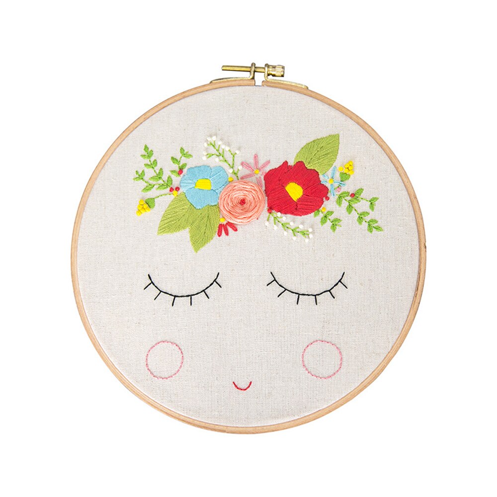 Full Range of Embroidery Starter Kit with Pattern DIY Beginner Starter Stitch Kit Including Stamped Cloth with Pattern, Embroide: color 9 with hoop