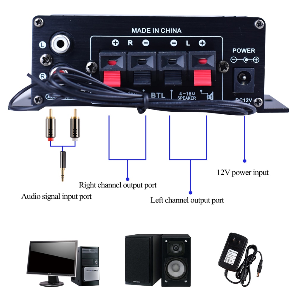 AK370 Mini Audio Power Amplifier BT Digital Audio Receiver AMP USB Memory Card Slot MP3 Player FM Radio With Remote Contro