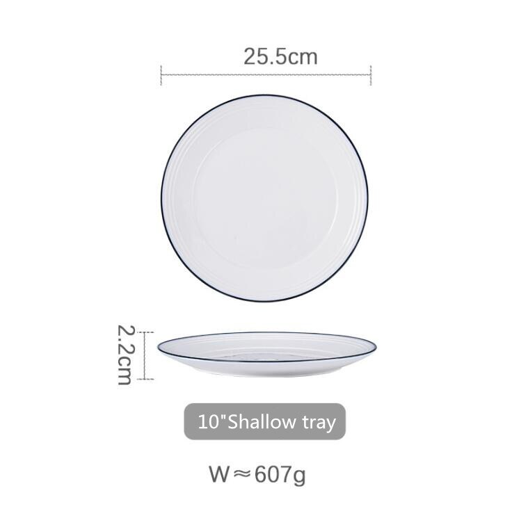 White screw Thread Dinner Plate Ceramic Kitchen Plate Tableware Set Food Dishes Rice Salad Noodles Bowl Soup Bowl 1pc: 10inch Shallow tray