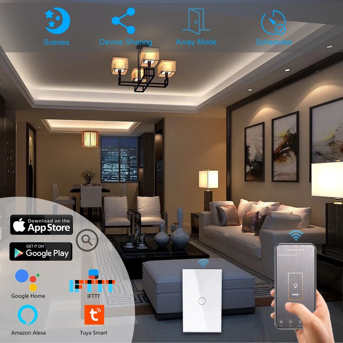 Interruttore tattile Tuya Smart Life Light WiFi RF433 Sensore Smart Switch App Controllo remoto Nessun cavo neutro 110V per Alexa Google Home