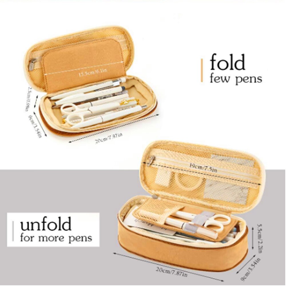 4 Kleur Grote Capaciteit Etui Canvas Stretch Dubbele Laag Cosmetische Bag Pen Box Pouch Case School Office Stationair