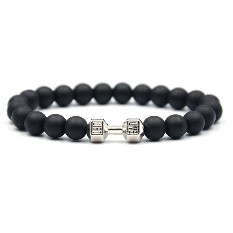 Junwei pierre naturelle alliage Barbell Bracelet hommes Fitness noir Bracelet bijoux: white2