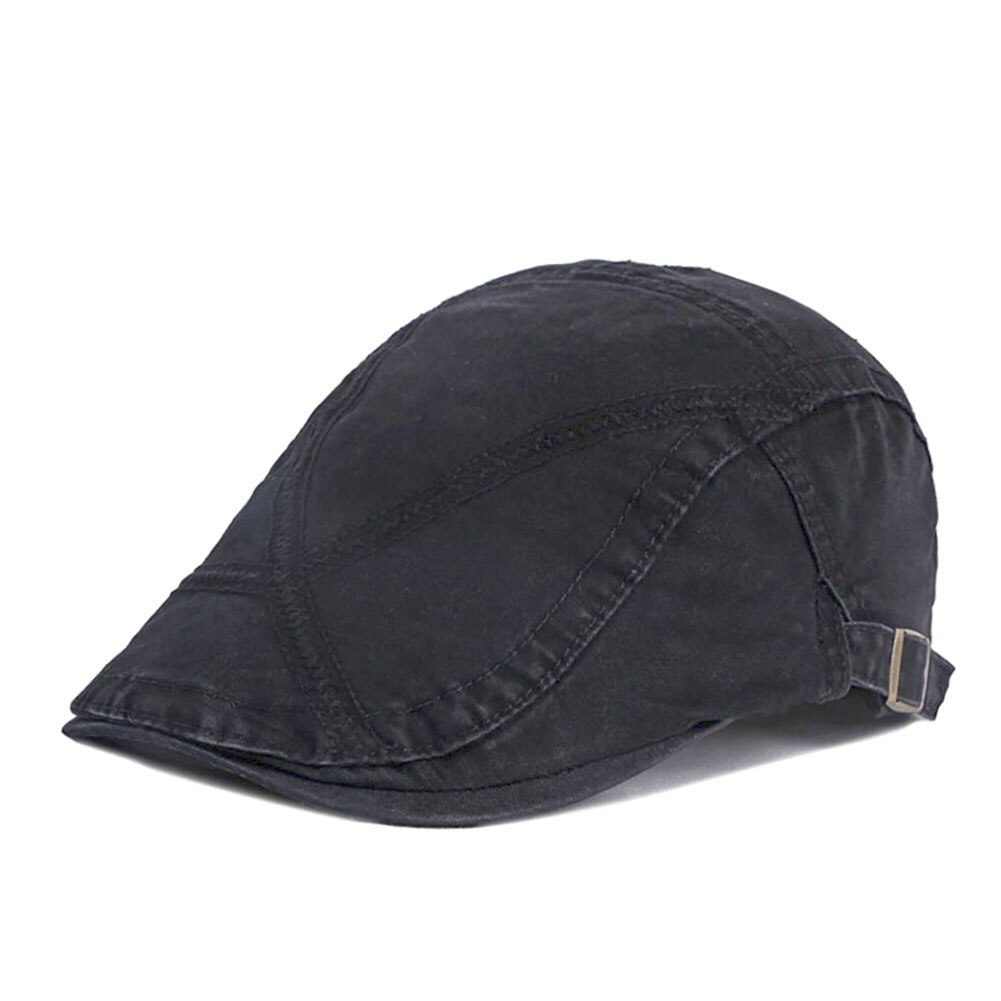Gorro informal a rayas para hombre, boina de algodón, primavera, verano y otoño: Black