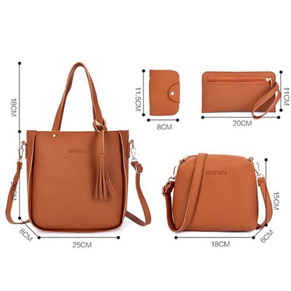 Women Ladies Leather Bags 4Pcs/Sets Handbag Messenger Tote Purse Shoulder Bags Satchel Wallets 4Pcs Solid PU Leather Wallets