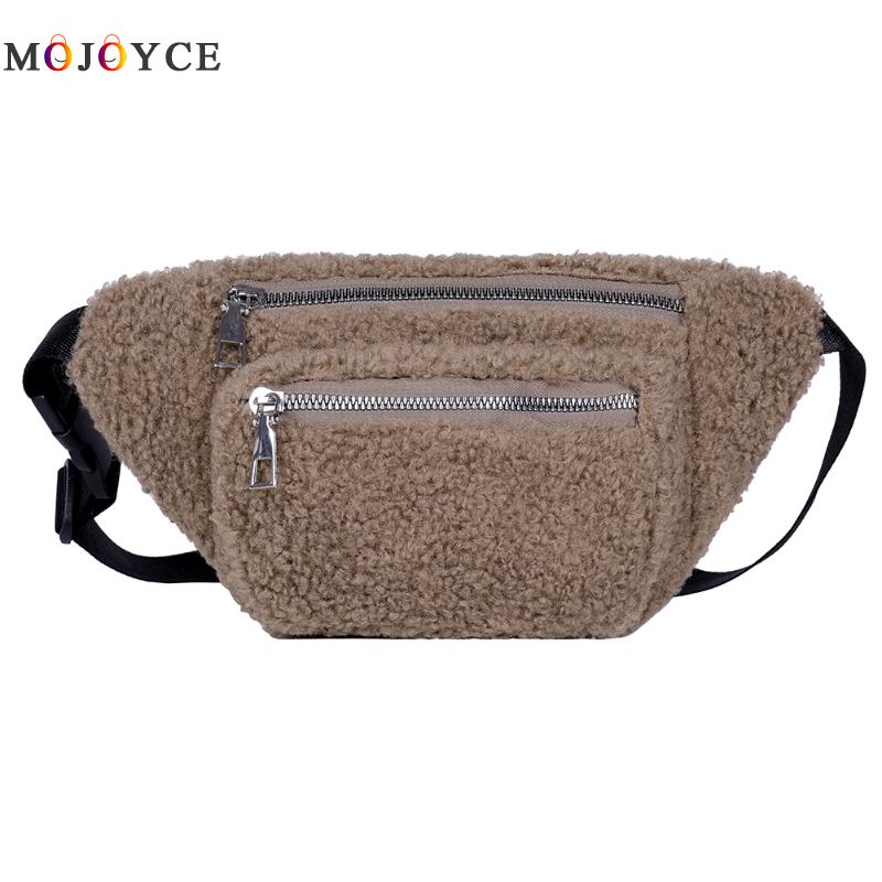 Plüsch Frauen Taille Tasche Winter Fanny Pack Telefon Beutel Casual Doppel-reißverschluss Gürtel Tasche Crossbody Schulter Brust Pack