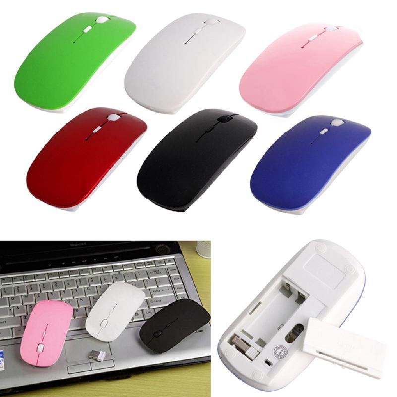 Jolie souris optique sans fil, 2.4GHz, Ultra fine, avec récepteur USB, pour ordinateur portable