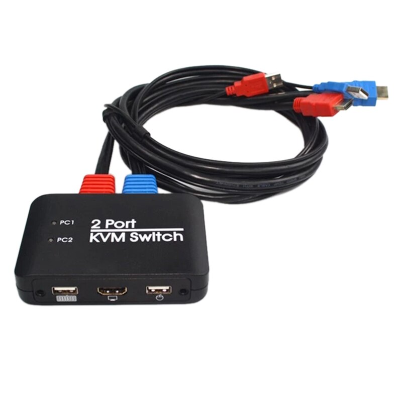 2 Port USB HD KVM Switch Switcher for Dual Monitor Keyboard Mouse HD Switch Support Desktop Controller Switching: Default Title