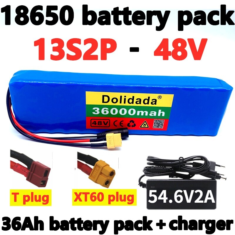 E-fahrrad batterie 48v 36Ah 18650 Lithium-ionen akku 13S2P Fahrrad Wandlung Bausatz bafang 1000w und 54,6 V 2A Ladegerät + XT60/T Stecker