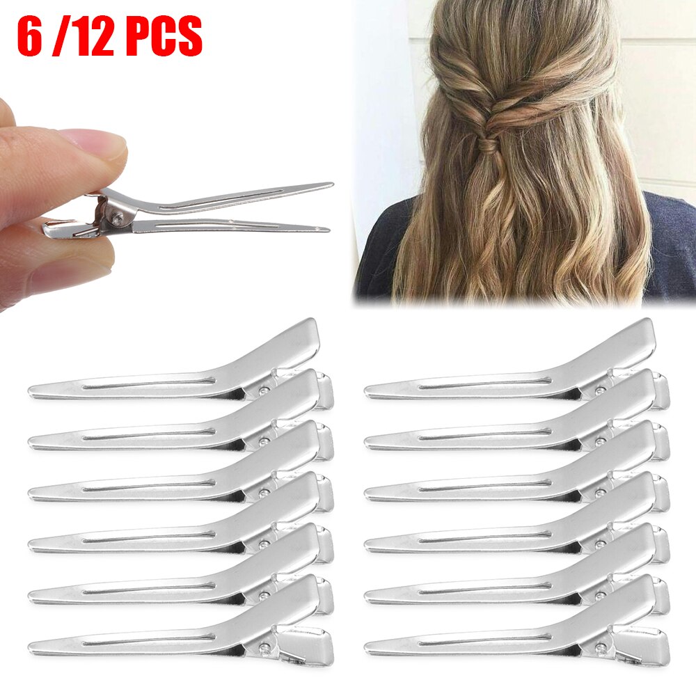 6/12 pcs 1.8&quot; Metal Curl Hair Clip Hair Pin No Bend Curl Hair Clamp For Hair Extensions Salon Hairstyling Tool