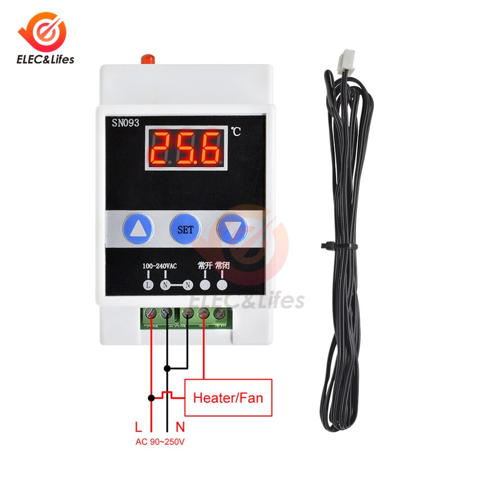 Ac 90-250V Geleiderail Temperatuur Tester Led Digitale Thermostaat Thermoregulator Cooler Heater Temperatuur Controller Sensor 220V