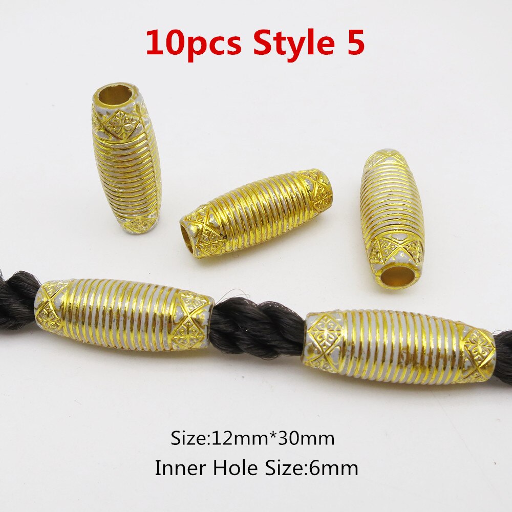 10 stk viking akryl træ hæklede fletninger hår dreadlock dreadlock skæg perler rørringe til hår mænd kvinder piger tilbehør: 10 stk stil 5