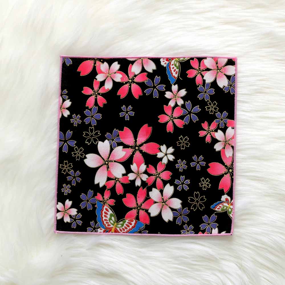 Serviette de poche Style japonais et vent en coton tissu fait à la main Satin bronzant vagues de papillon mouchoir de fleur de cerisier: 5