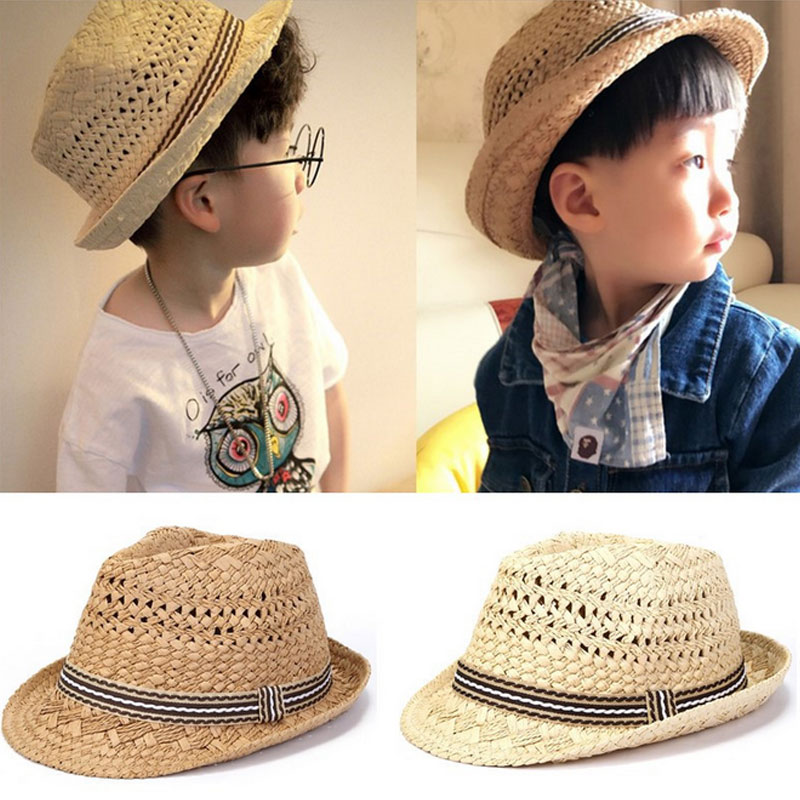 Enkle børn håndlavet stråhat vintage bred skygge kasket sommer strand solcreme hatte