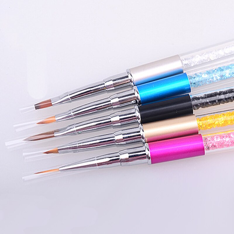 Trazador de líneas de pintura en Gel UV, 1 unidad, cepillo de pluma para uñas, removedor de cutículas de cuarzo, mango de cuentas de 10 colores, herramienta de pincel para manicura artística