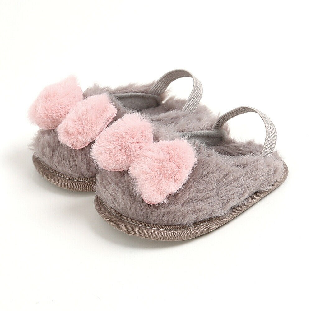 Mærke sødt lille barn nyfødt baby kravlesko dreng pige pom pom bue lam hjemmesko prewalker trænere baby sko 0-18m 11-13cm: Grå / 13