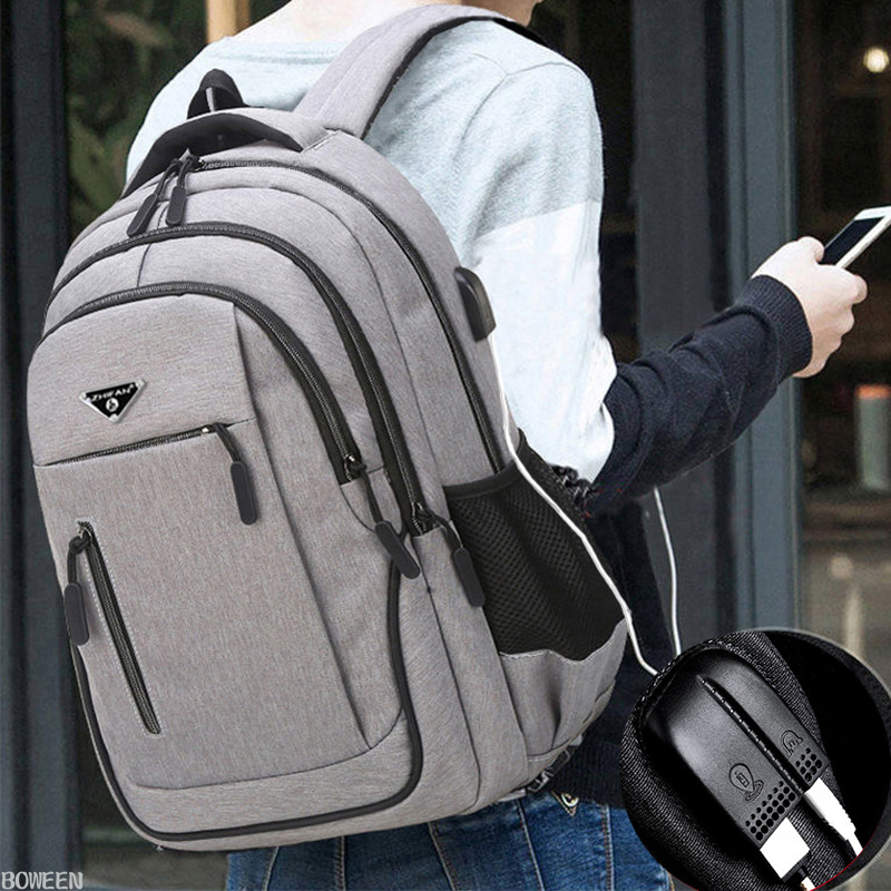 Large-capacity men's laptop rechargeable USB Oxford gray high school school bag youth backpack multifunctional backpack