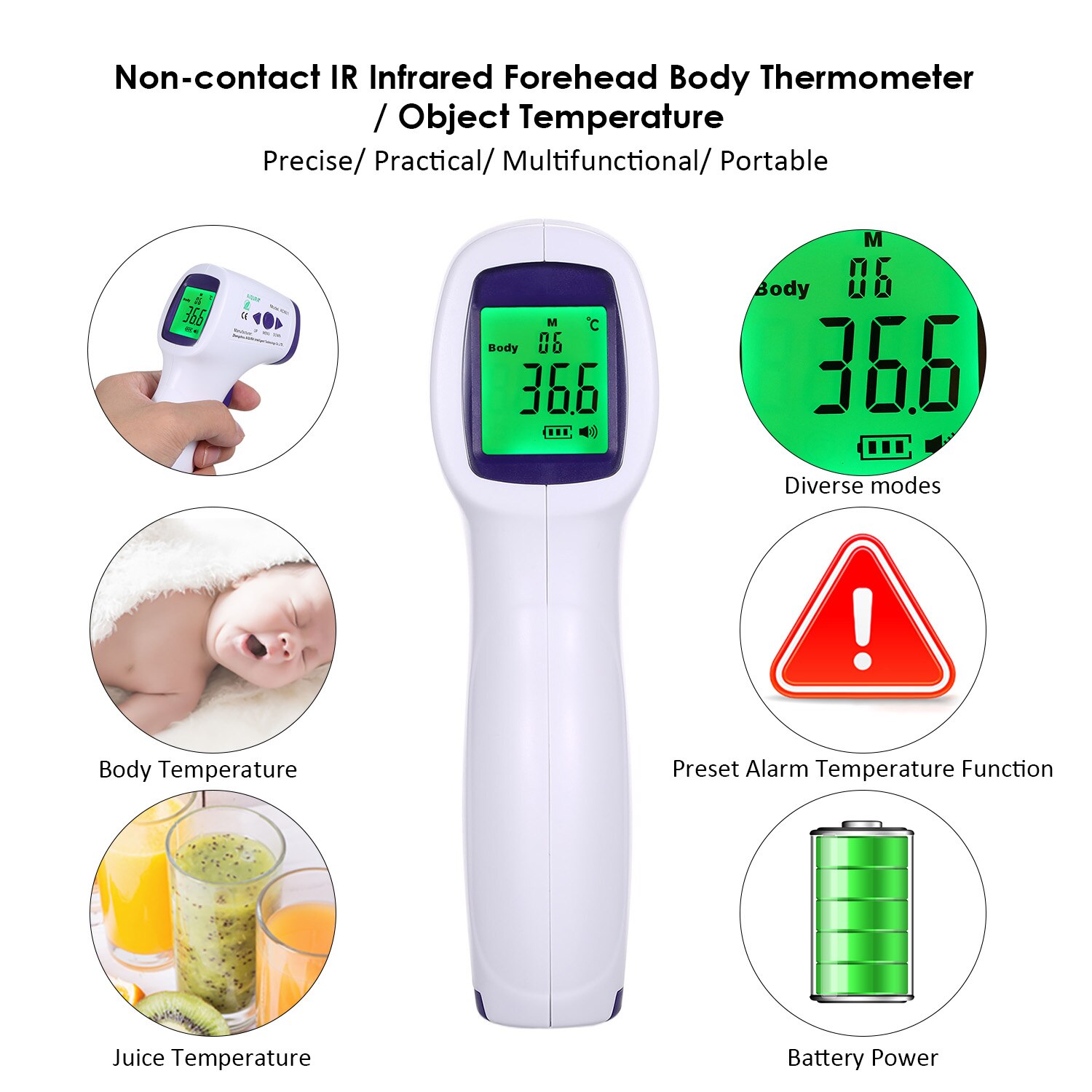 Digital thermometer Non-contact IR Infrared Sensor Forehead Body/ Object Thermometer Temperature Measurement LCD Digital Display