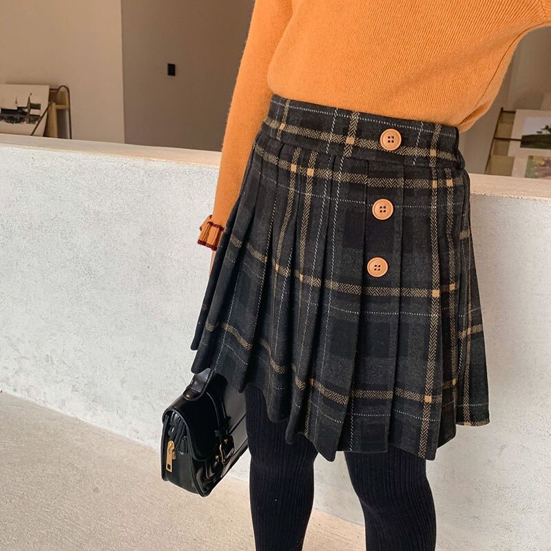 Winter children's wear girls Plush plaid skirt college tweed plaid skirt 2-29