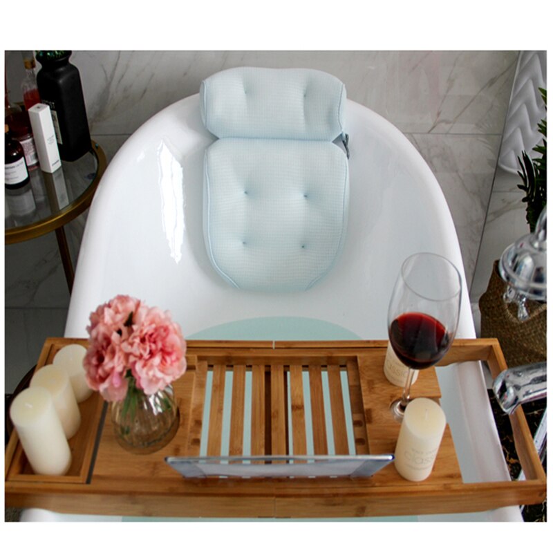 Andas spa kudde med 3d mesh spa nacke och ryggstöd med sugkoppar för badrumstillbehör för hemmet