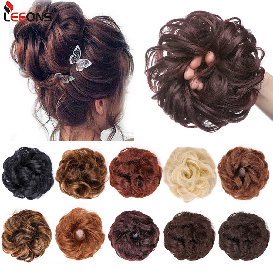 Messy Synthetic Hair Bun Scrunchy Donut Wavy Updo Elastic Scrunchie Hair Pieces Bridal Hairpiece Easy Bun Updos For Women Kids