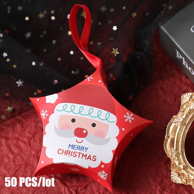 Jul femuddig stjärna godislåda julförpackningspåse jultillbehör barn födelsedagsfavoriter låda förpackning papperspåsar: 50 st jultomten
