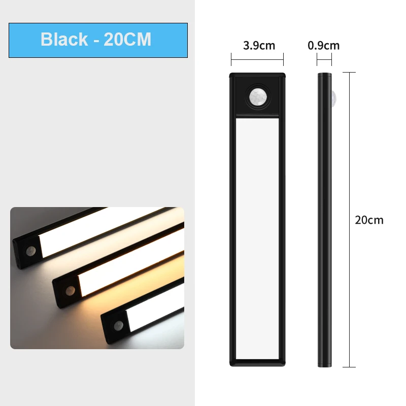 Lampe LED avec capteur de mouvement, Rechargeable par USB type-c, pour armoire de cuisine, éclairage d'armoire, 20cm/30cm/40cm/50cm: bleu foncé