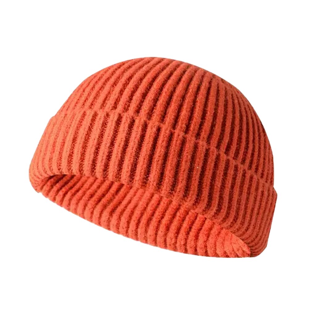 Vinter kvinder mænds varm strik hat beanie skullcap sømand cap manchet brimless hat: Orange