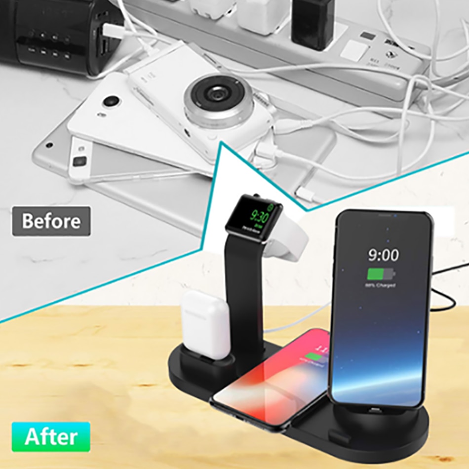 KEPHE 4 in 1 Qi Wireless Charger For iPhone 11 X XS XR 8 10W USB Type C Fast Charging Dock Stand for Apple Watch 5 4 3 2 Airpods