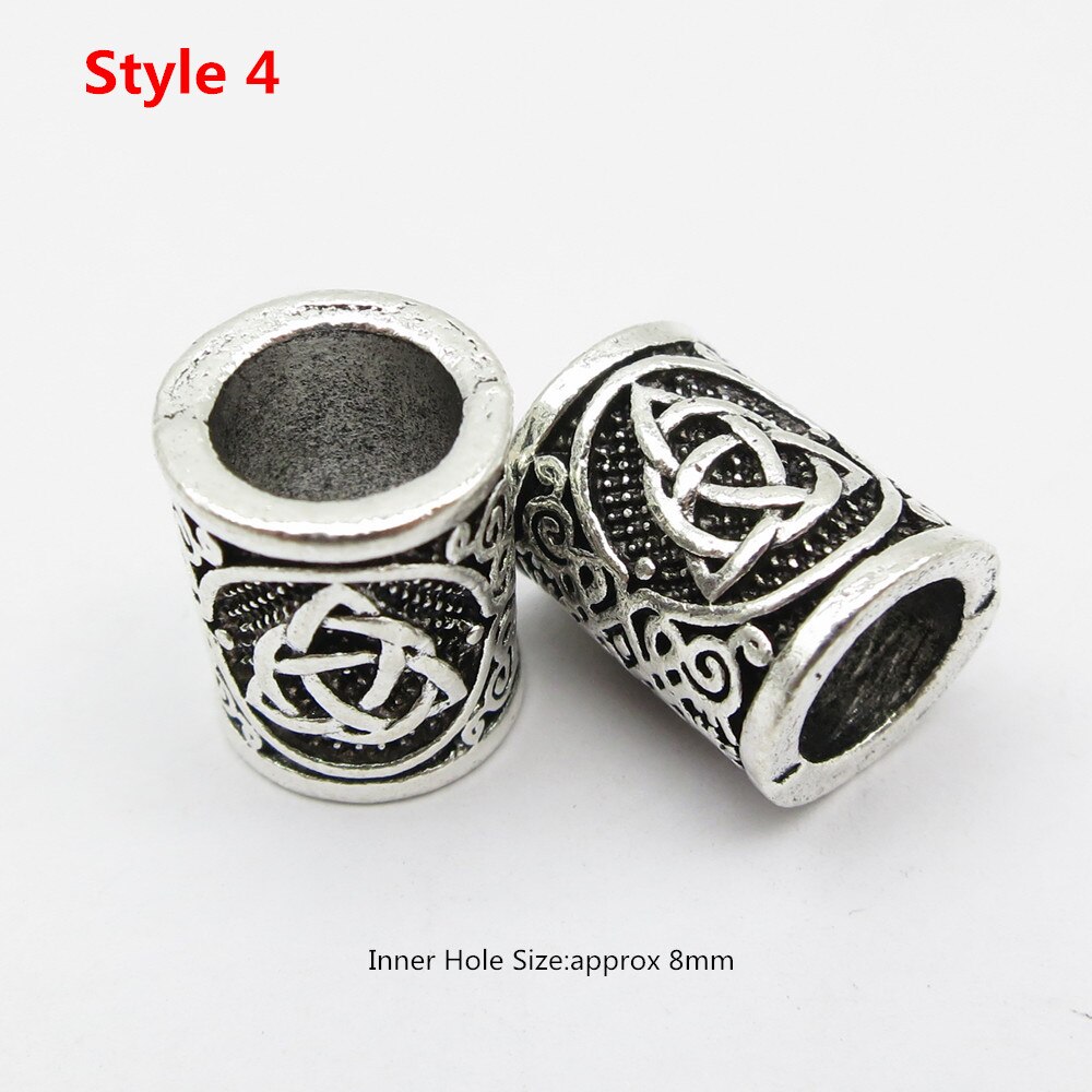 6Pcs/2Pcs Big Hole Rune Metalen Viking Sieraden Kralen Voor Haar Baard Dreadlock Vlecht Kralen Ringen Buizen mannen Vrouwen Haar Accessoires: 2pcs Style 5