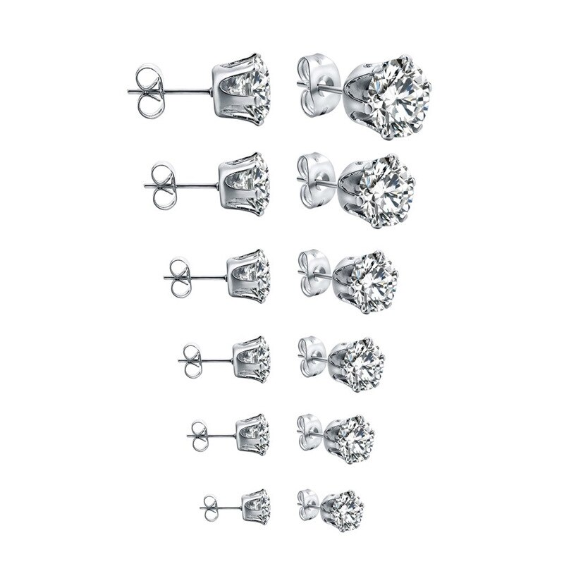 1 Paar Classic Roestvrij Stee Stud Oorbellen Voor Vrouwen Cz Zirkoon Oor Piercing Chirurgisch Staal Oor Sieraden Voor Mannen Jongens vrouwen Meisjes: 6mm / 6 Paw Silver-C