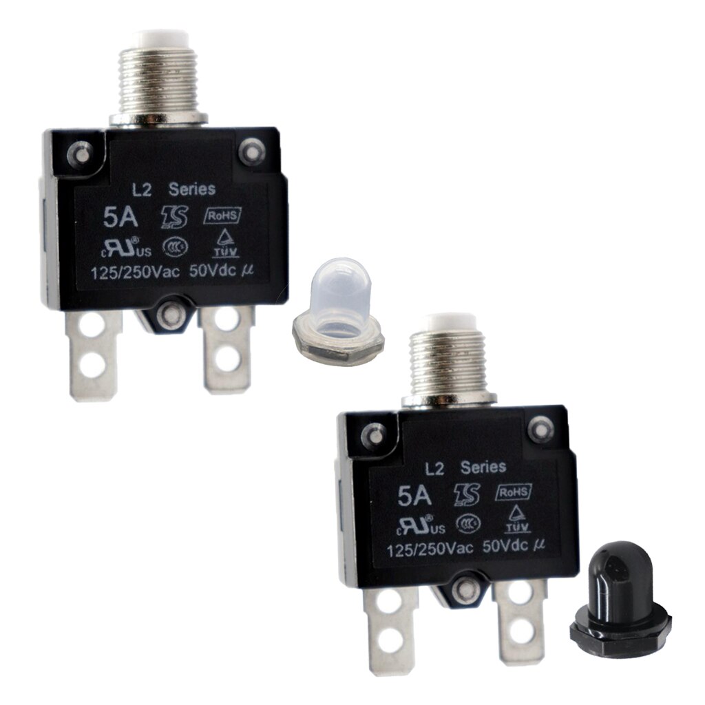 2 Pieces 5Amp Circuit Breaker Overload Protector Switch + Clear Waterproof Cap