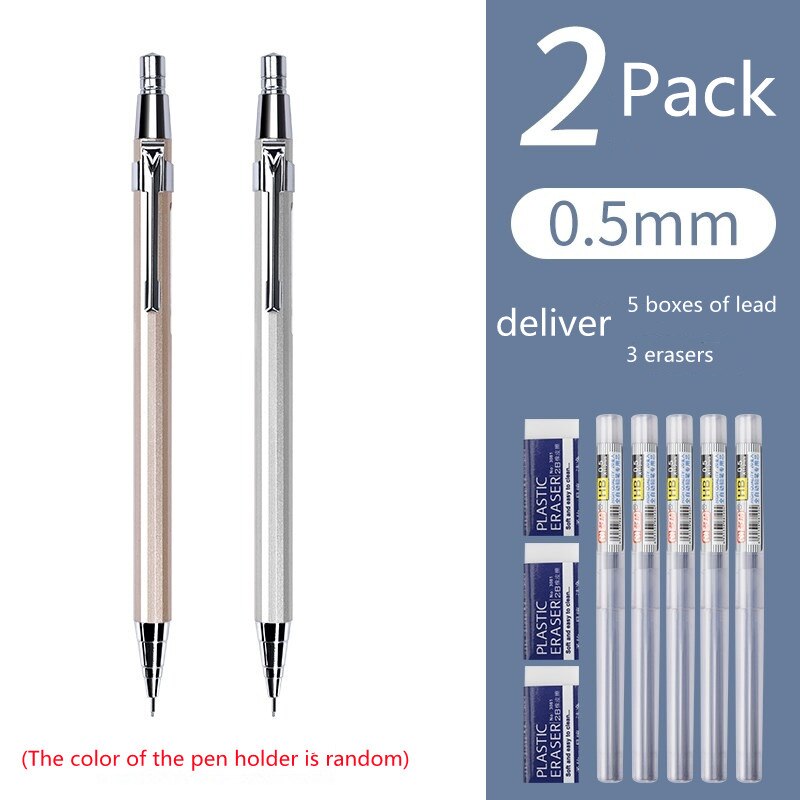 0.5/0.7MM Mechanical Pencil Set Mechanical Pencil Metal Pencil Push mechanical pencil 0.5 school supplies pencils mechanical: 2-.0.5