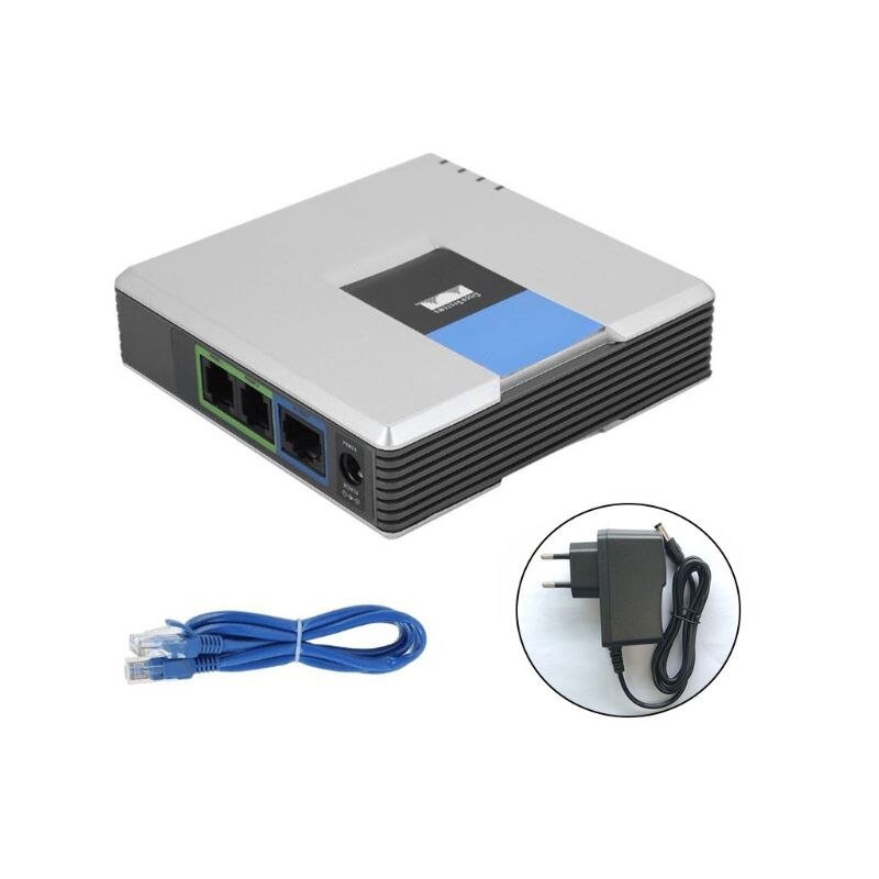 1 Juego de VOIP Gateway, 2 puertos, protocolo SIP V2, Internet, adaptador de voz de teléfono con Cable de red para Linksys PAP2T AU/EU/US/UK Plug