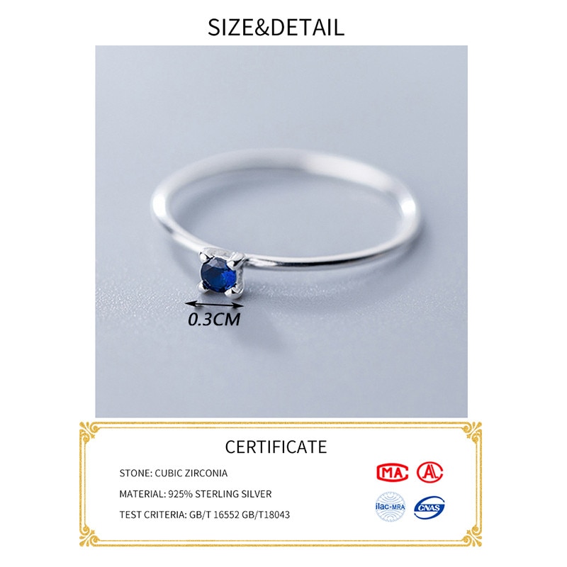 INZATT Real 925 Sterling Silver Blue Zircon Ring For Women Fine Jewelry Cute Minimalist Accessories