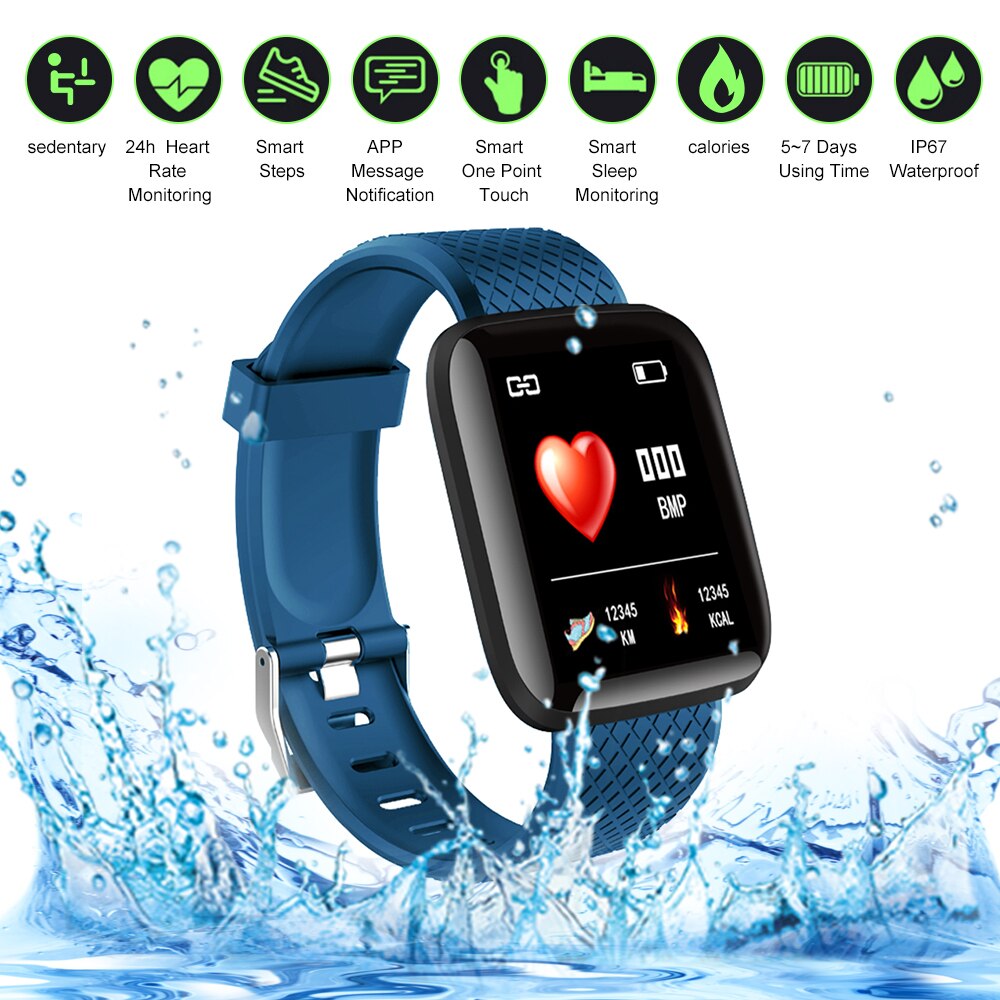 116Plus Intelligente Bt Horloge Fitness Tracker Universele Stappenteller Hartslagmeter Sport Polsband Horloge Fitness Apparatuur: Blauw