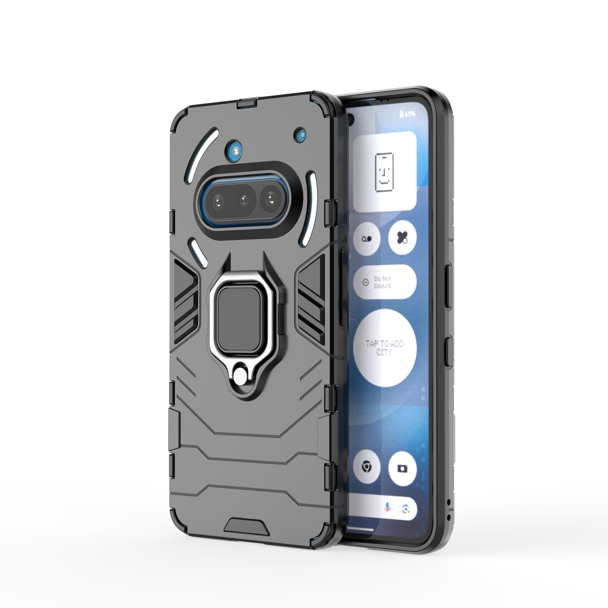 Standfunktion Handyhülle für Nothing Phone 3A Pro 2a Plus Phone3a Phone2a Fingerring Coque Cases: Leder / Black