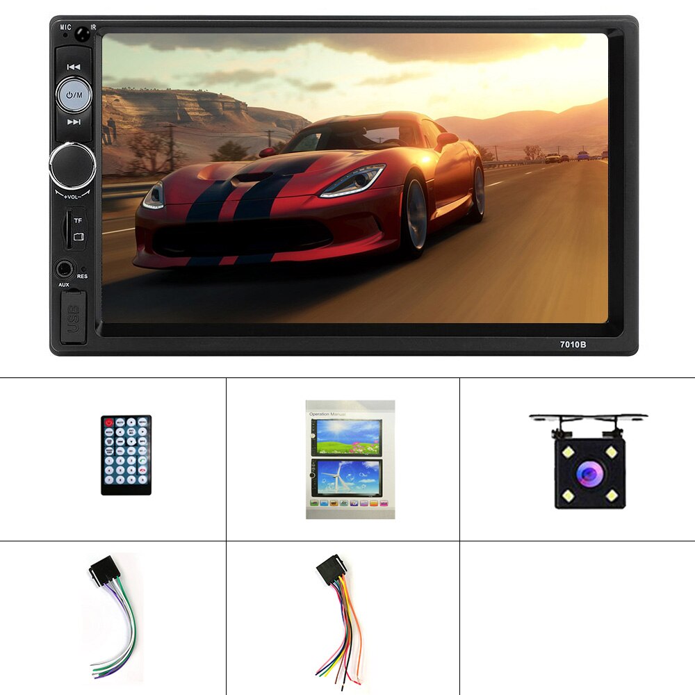 Radio para coche 7010B, 2 din, pantalla táctil LCD de 7 ", reproductor MP5, Bluetooth, Mirror Link, estéreo, FM, USB, TF, AUX con marco: With 4 LED Camera