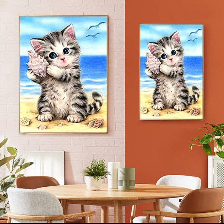5D DIY gato pintado diamante bordado Cruz puntada de dibujos animados ronda taladro completo Kit para hacer mosaicos de los niños