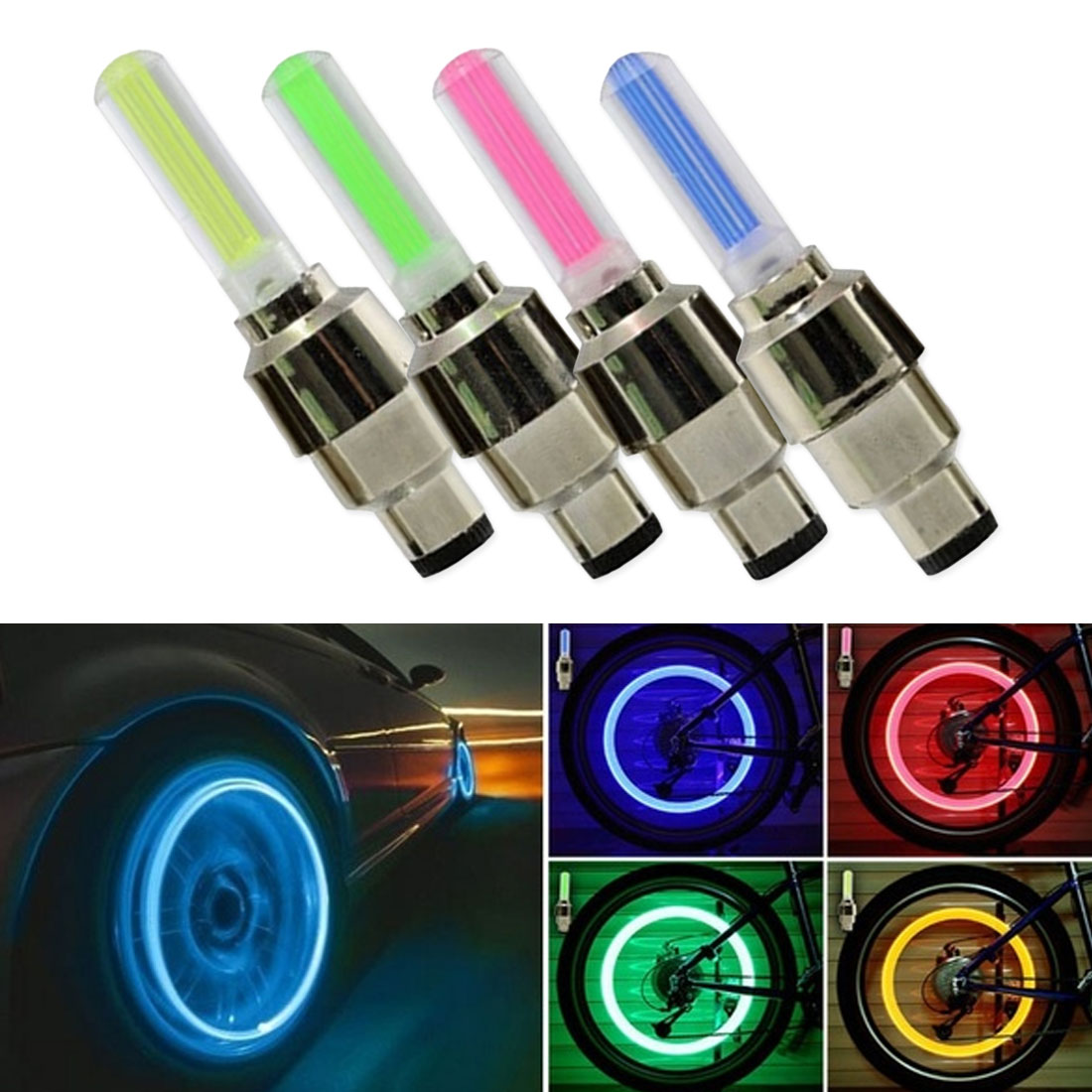 2 uds luces de neón Color neumático rueda válvula tapa luz LED lámpara Flash tapas de válvula de rueda de coche cubierta de aire neumático llanta de vástago de válvula de llanta tapa