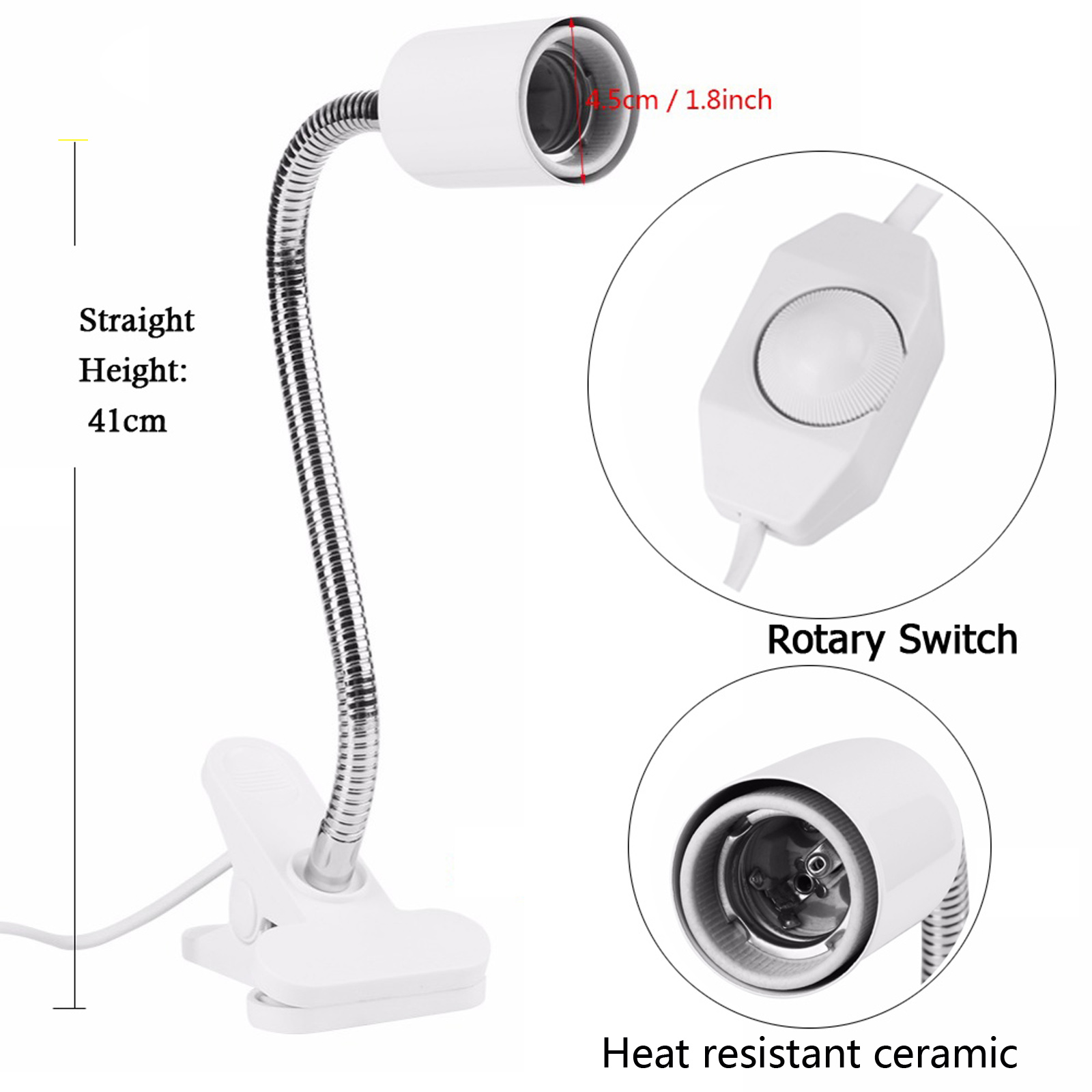 Aquarium Reptile Turtle UVA UVB Lighting Lamp Holder E27 Clip-on Aquarium Lighting Holder Lizard Snake Ceramic Lamp Holder