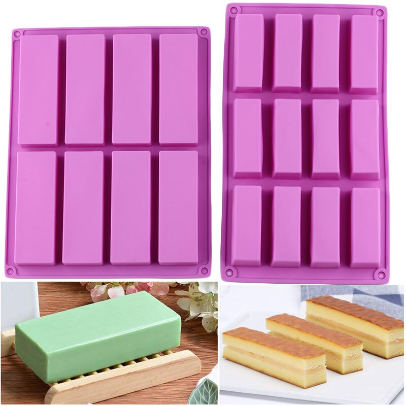 Moldes rectangulares de silicona para hacer dulces y jabón, herramientas de decoración de pasteles, Muffin de Chocolate, bandeja de hielo de gelatina, 2 tamaños