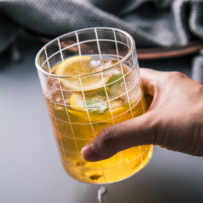 Juego de vasos minimalistas de vidrio con de rayas transparentes, vaso de leche y jugo de cerveza para la familia, vasos de vidrio para beber, 6 uds.