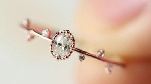 Minimalistisk kvinnlig oval kristallsten ring roséguld silverfärg tunn förlovningsring trendiga brudlöv vigselringar för kvinnor: 7 / Rosa guld
