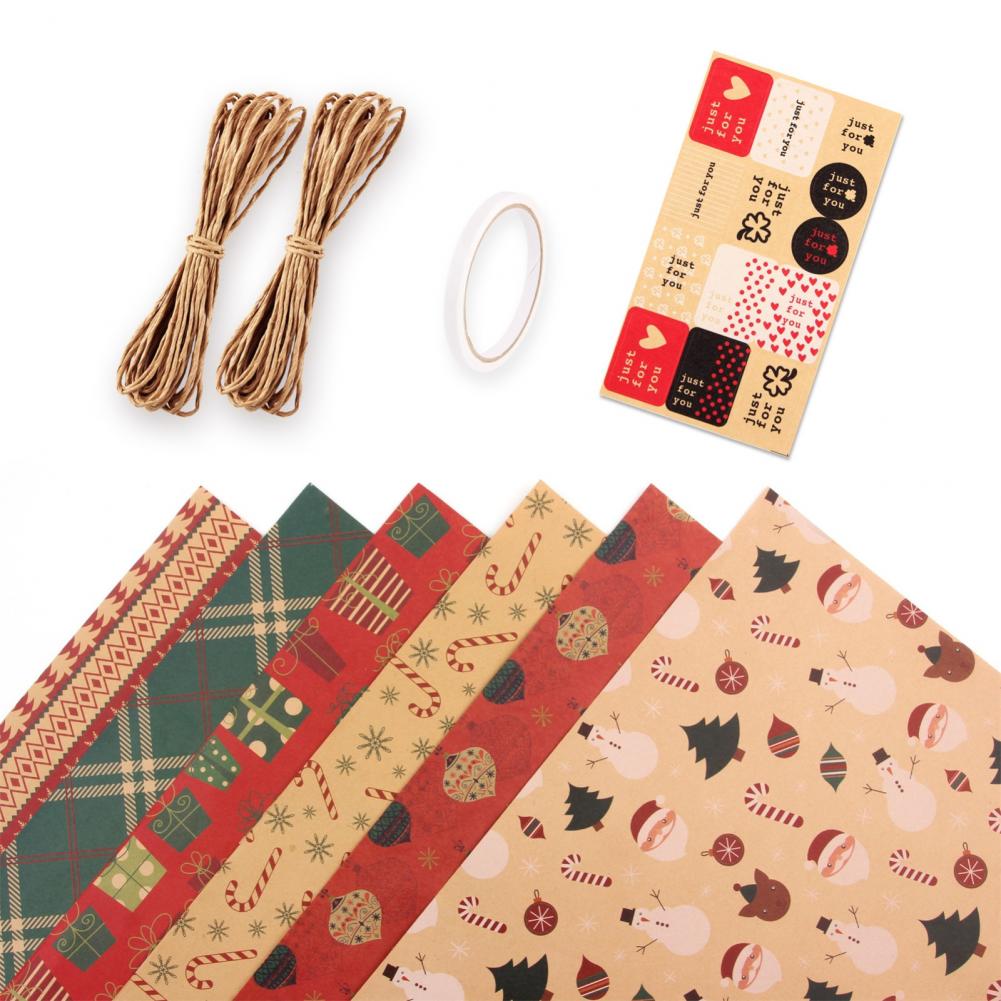 6Pcs Christmas Wrapping Paper Useful Trendy Christmas Wrapping Paper Universal Smooth Surface Kraft Wrapping Paper