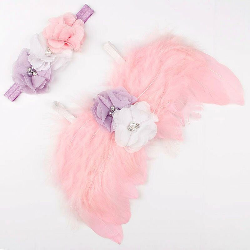 Neugeborene Baby Mädchen Jungen Kinder Flügel + Stirnband Blume Kostüm Foto Fotografie Prop Outfits 2PCS Sets