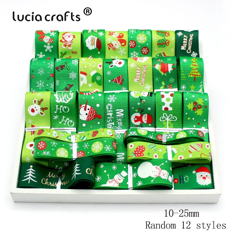 Lucia crafts 12 yards random printi grosgrain satinbånd til juledekoration  s0204: Nyt  -3