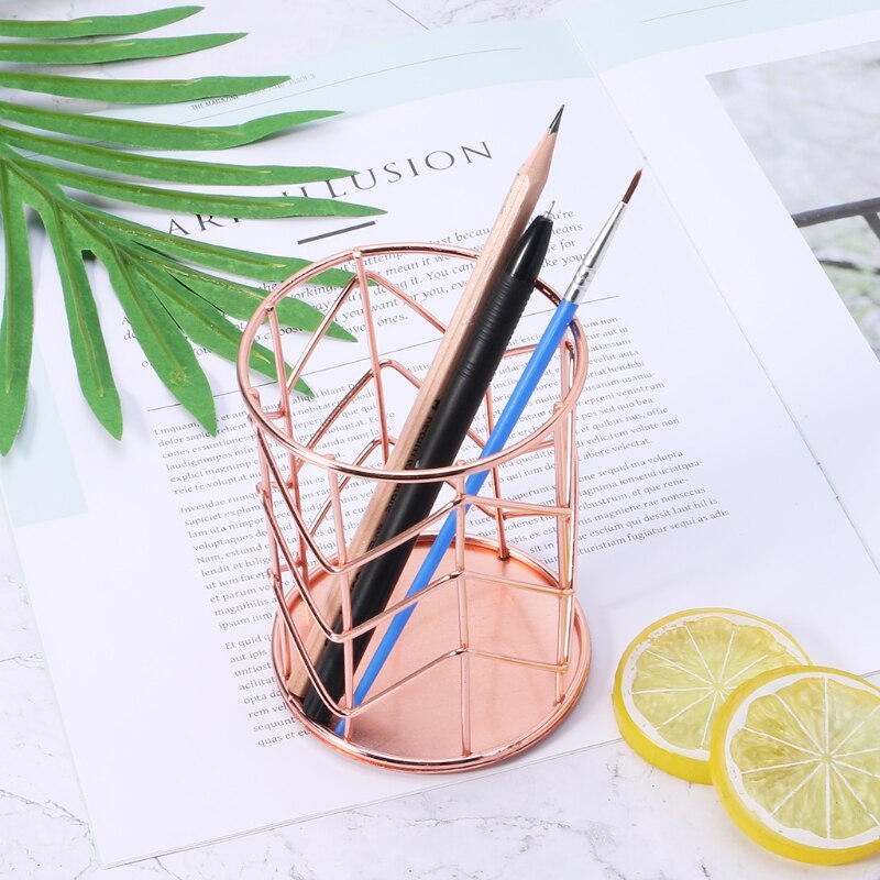 Rose Gold Pen Pencil Pot Holder Container Organizer Home Desk Stationery Decor AUG-30B
